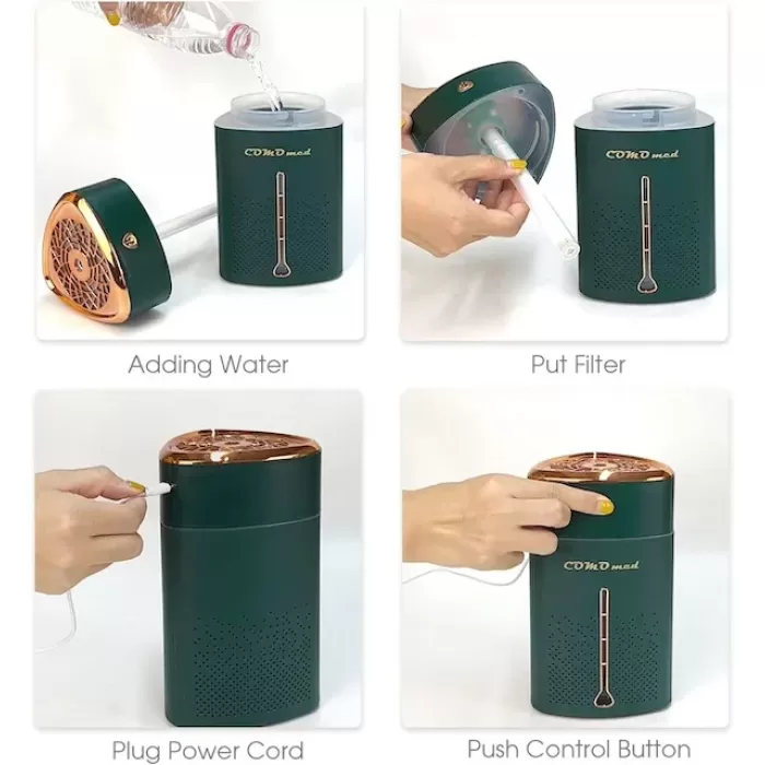 1000 ML Ultrasonik Hava Nemlendirici Işıklı Buhar Makinesi Ve Aroma Difüzörü (5381)