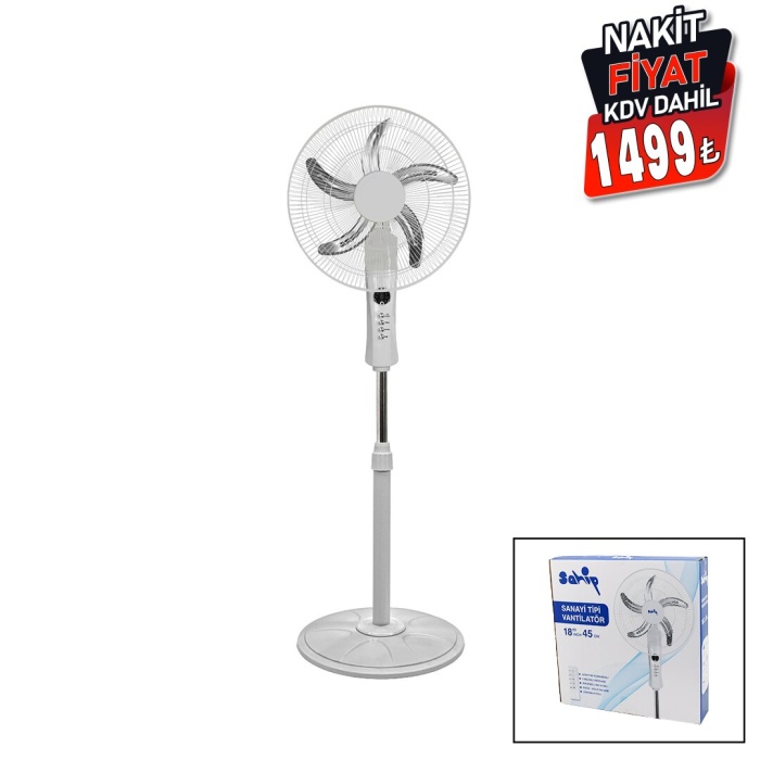 18 İNC 45 CM KUMANDALI  SANAYİ TİPİ AYAKLI VANTİLATÖR 5-METAL PERVANE 3-KADEME HIZ 65W Y:137CM (5381)