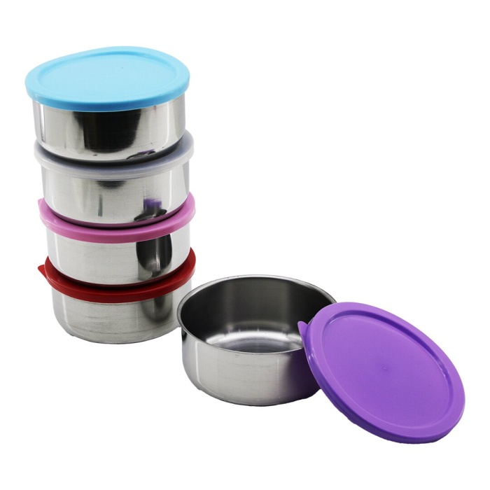 14CM   ÇELİK  SAKLAMA KABI  RENKLİ - ŞEFFAF PLASTİK KAPAK (5381)