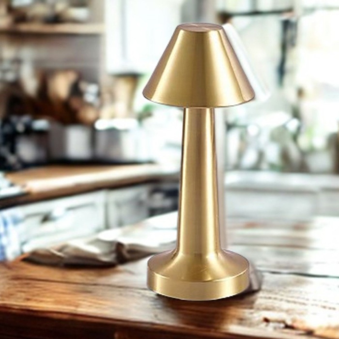 Çatı Model Gold Renk Şarjlı Dokunmatik 3 Renkli LED Masa Lambası (5381)