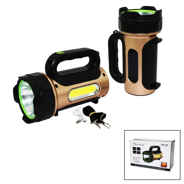 10W - SOLAR - USB ŞARJLI 2IN1 EL FENERİ RENKLİ FONKSİYONEL SMD LED (5381)