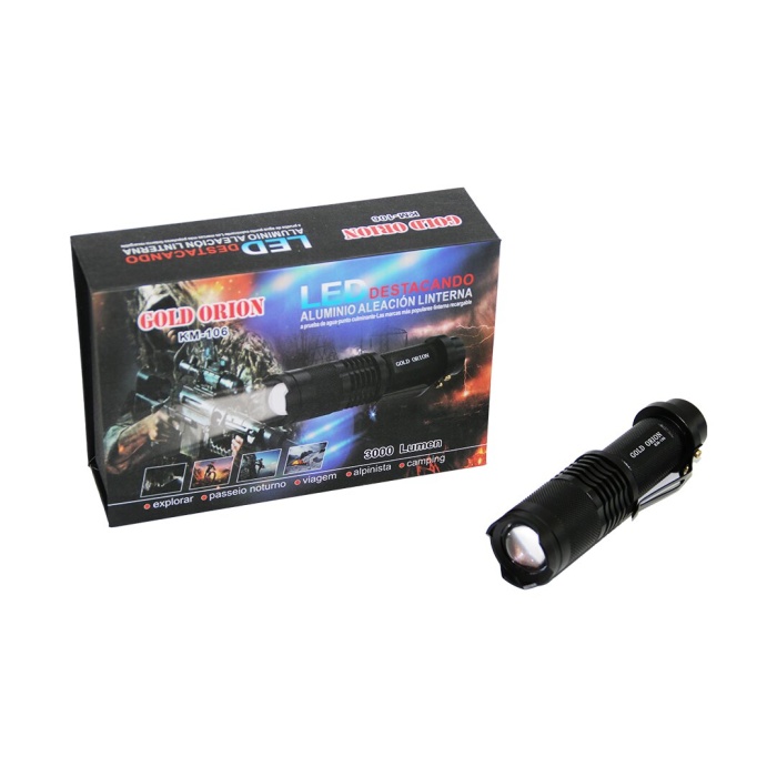 GOLD ORION KM-106 ZOOMLU EL FENERİ FİŞLİ PİL ŞARJ CİHAZLI SİYAH METAL KASA 12.5CM 3000 LUMEN (5381)