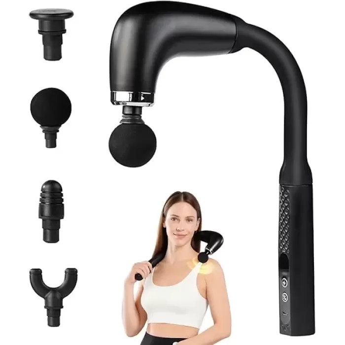 Masaj Çekici, 9 Hızlı Derin Doku Perküsyonu, 4 Başlıklı Uzun Saplı Boyun ve Sırt Masaj Aleti (5381)