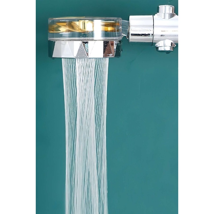 Turbo Duş Başlığı Su Tasarruflu 360 Hareketli Pervaneli Tazyikli Tuşlu Duş Başlığı (5381)