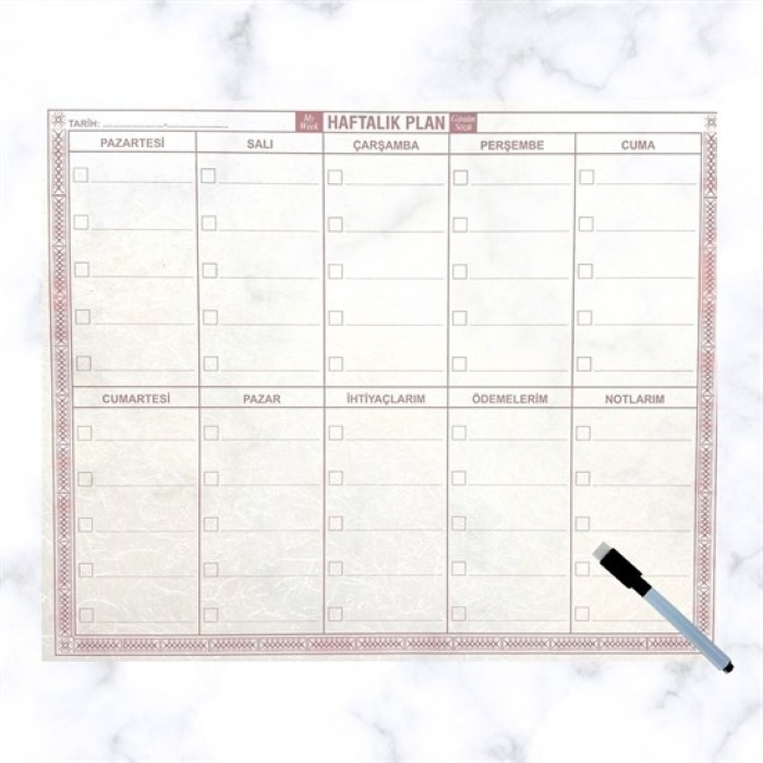 Şeffaf Kendiliğinden Yapışkanlı Kalemli Haftalık Planlayıcı 40cm-50cm (5381)