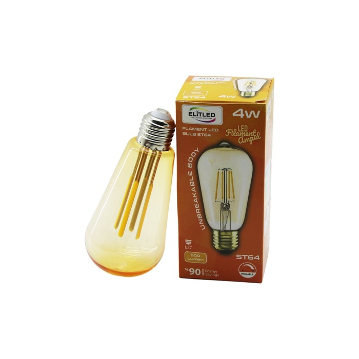 ELİTLED ST-64 4W - E27 GOLD COLOR FLAMENT LED RUSTİK AMPUL 500LUMEN KIRILMAZ GÖVDE (5381)
