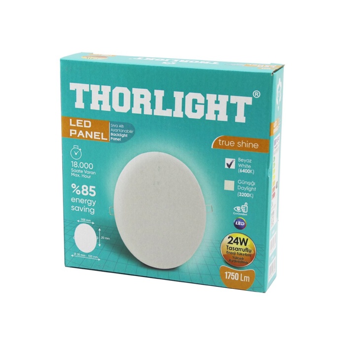 THORLIGHT S-224 24W 16.8CM BEYAZ LED PANEL SIVA ALTI AYARLI MANDALLI 6400K - 1750LM - 18000 SAAT - 2835 SMD (5381)