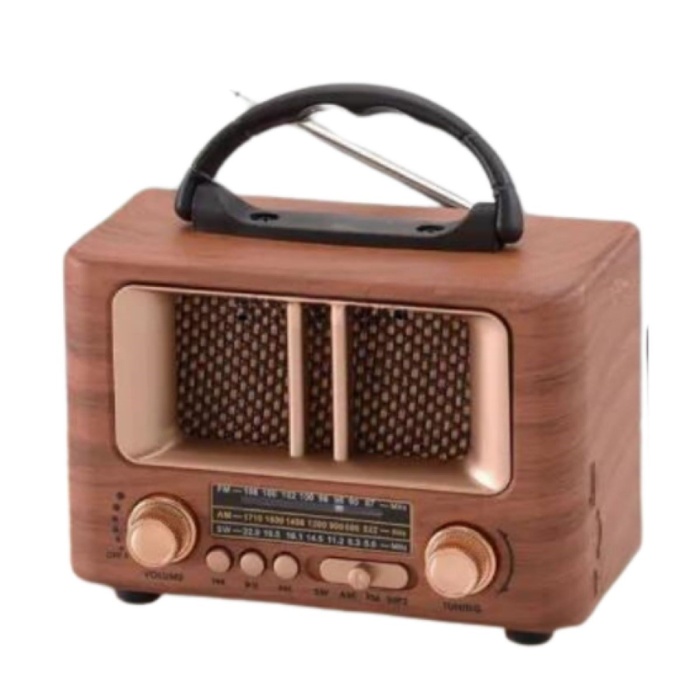 Küçük Mini Boy Retro Ahşap Tasarım Bluetooth Hoparlörlü Radyo – FM/AM Destekli, Şarjlı ve Taşınabilir Radyo NS-8108 (5381)