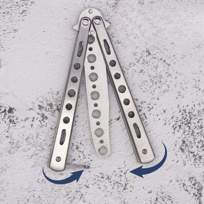 Gri Katlanabilir Paslanmaz Çelik Kelebek Bıçak Tarak Sakal Bıyık Fırçası Profesyonel Saç Kesimi İçin Tarak (5381)