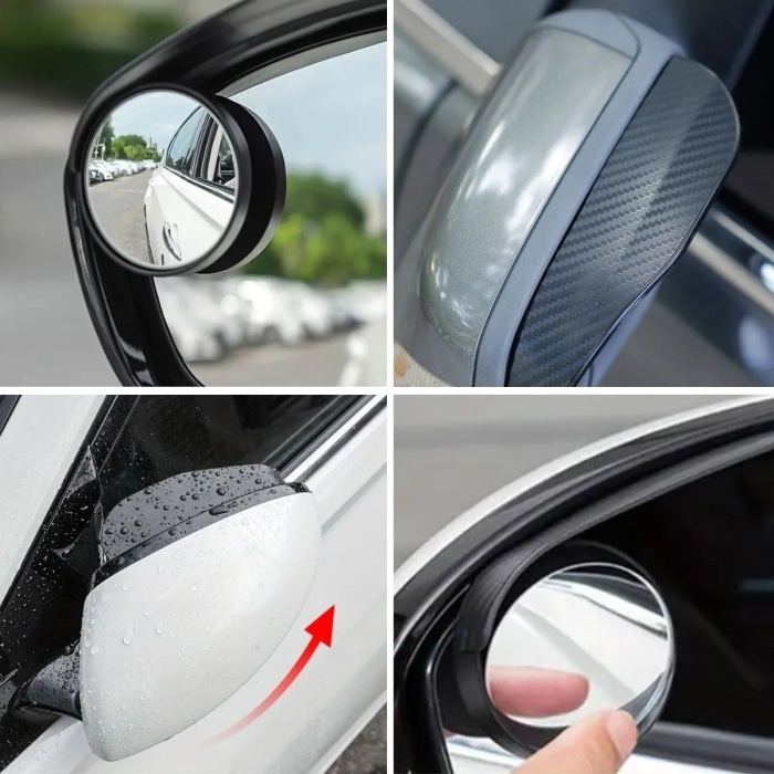 2 Adet Kendinden Aynalı Karbon Fiber Görünümlü Araba Yan Ayna Yağmur Koruyucuları Yağmur &amp;amp; Kar Kalkanı Visörler (5381)
