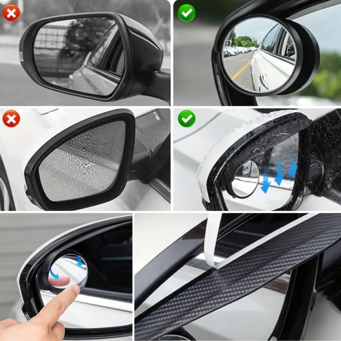 2 Adet Kendinden Aynalı Karbon Fiber Görünümlü Araba Yan Ayna Yağmur Koruyucuları Yağmur &amp;amp; Kar Kalkanı Visörler (5381)