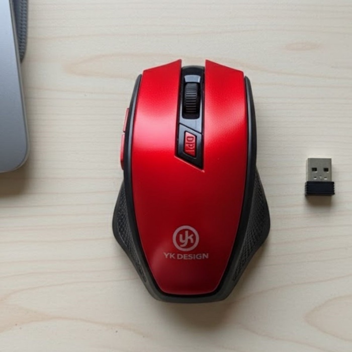 Kırmızı Renkli Baş Parmak Destekli Ergonomik Sessiz Kablosuz Mouse – USB Alıcılı, Ofis ve Oyun İçin Konforlu Bilgisayar Faresi MS6300 (5381)
