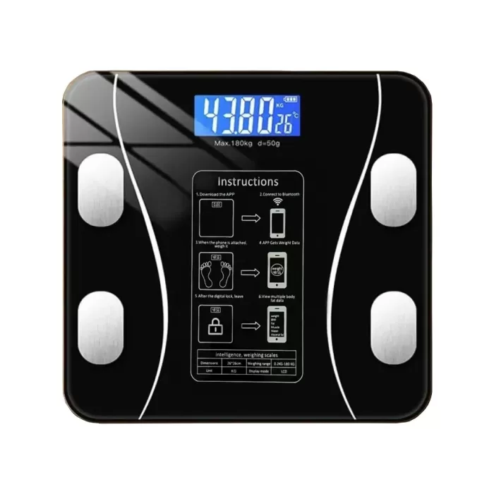 Yağ Ölçer Fonksiyonlu Dijital Baskül Elektronik Tartı Akıllı Bluetooth Lcd Dijital Ekran Ev Vücut (5381)