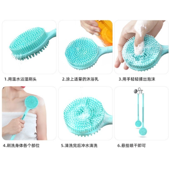 Çift Taraflı Silikon Uzun Saplı  Banyo Fırçası CM-331 (5381)