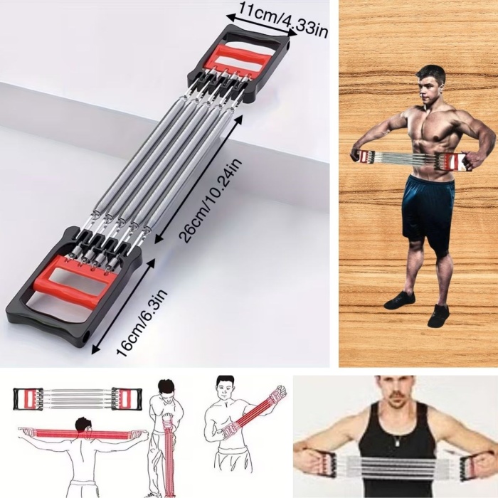 Göğüs Genişletme ve Kuvvet Egzersiz Aleti – 5 Yaylı 5 Kademeli Ayarlanabilir Fitness ve Kuvvet Antrenmanı Ekipmanı (5381)