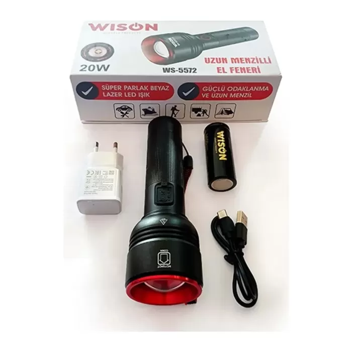 WISON WS-5572 20W Uzun Menzilli Şarjlı Metal El Feneri (5381)