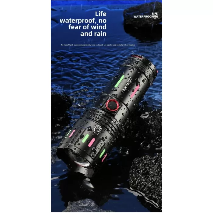 LED El Feneri 2000 Lümen USB Şarj Edilebilir Flash Işığı Yüksek Güçlü El Feneri Taktiksel Uzun Menzil El Lambası XA-B707 (5381)