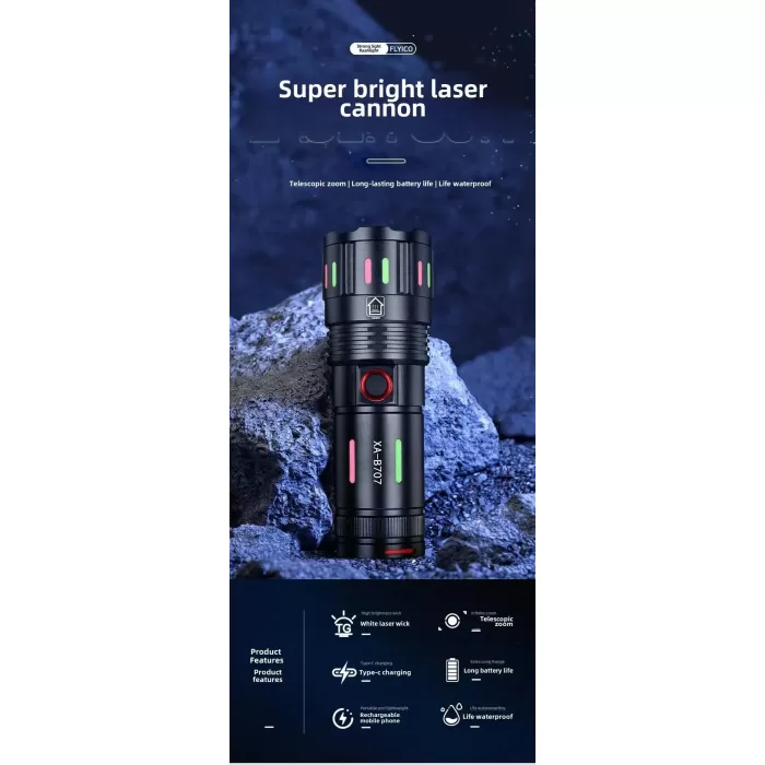 LED El Feneri 2000 Lümen USB Şarj Edilebilir Flash Işığı Yüksek Güçlü El Feneri Taktiksel Uzun Menzil El Lambası XA-B707 (5381)