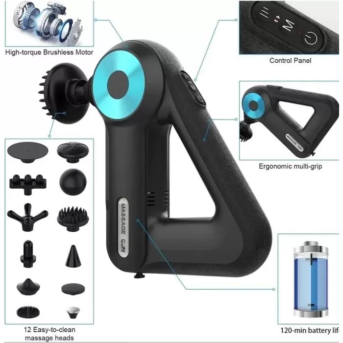 12 Başlıklı Profesyonel Masaj Tabancası Çok Fonksiyonlu (5381)