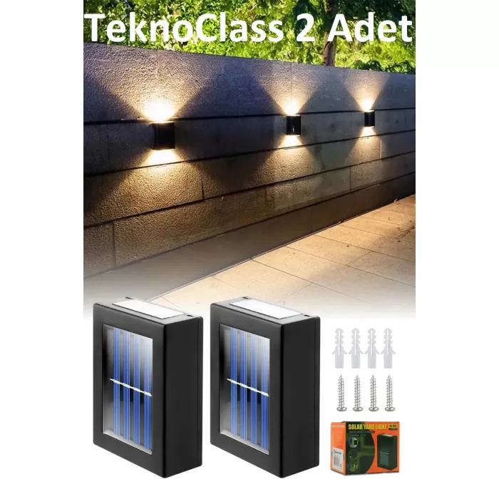 Solar Çift Taraflı Duvar Lambası Güneş Enerjili Aydınlatma Dekorasyon Aplik Işık 2 Li (5381)