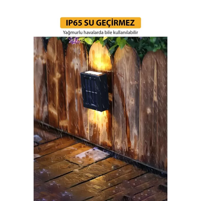 Solar Çift Taraflı Duvar Lambası Güneş Enerjili Aydınlatma Dekorasyon Aplik Işık 2 Li (5381)