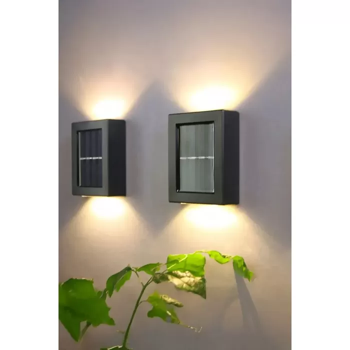 Solar Çift Taraflı Duvar Lambası Güneş Enerjili Aydınlatma Dekorasyon Aplik Işık 2 Li (5381)