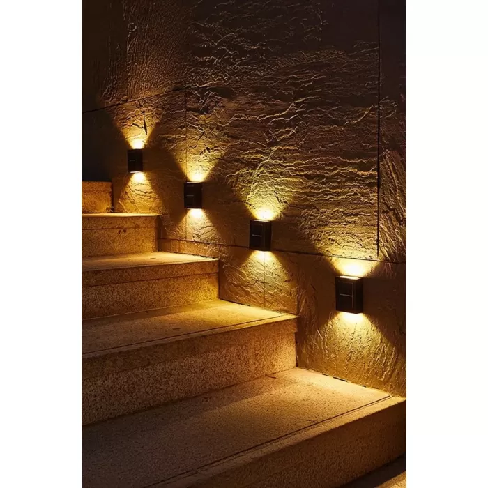 Solar Çift Taraflı Duvar Lambası Güneş Enerjili Aydınlatma Dekorasyon Aplik Işık 2 Li (5381)