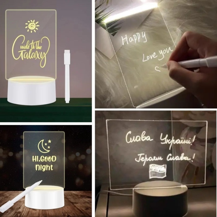 USB Kablolu Işıklı Kendiliğinden Beyaz Kalemli-Silgili Kreatif 3D Görselleştirme LED Lambası (5381)