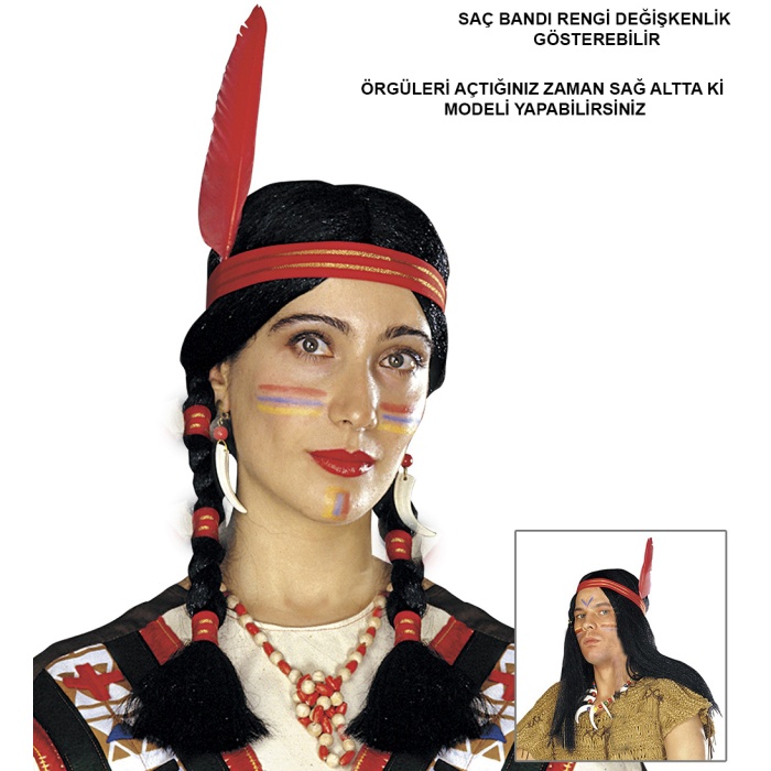 Tüylü Örgülü Hint Peruğu Kızılderili Peruğu (5381)