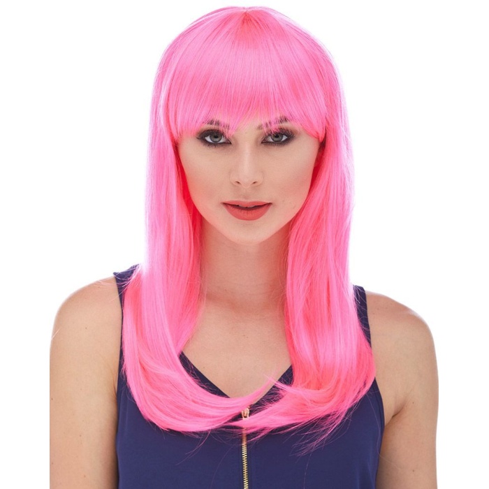 Şeker Pembesi Koyu Pembe Renk Uzun Düz Parti Peruğu (5381)