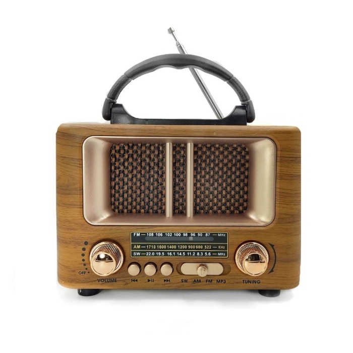 Küçük Mini Boy Retro Ahşap Tasarım Bluetooth Hoparlörlü Radyo – FM/AM Destekli, Şarjlı ve Taşınabilir Radyo NS-8108 (5381)