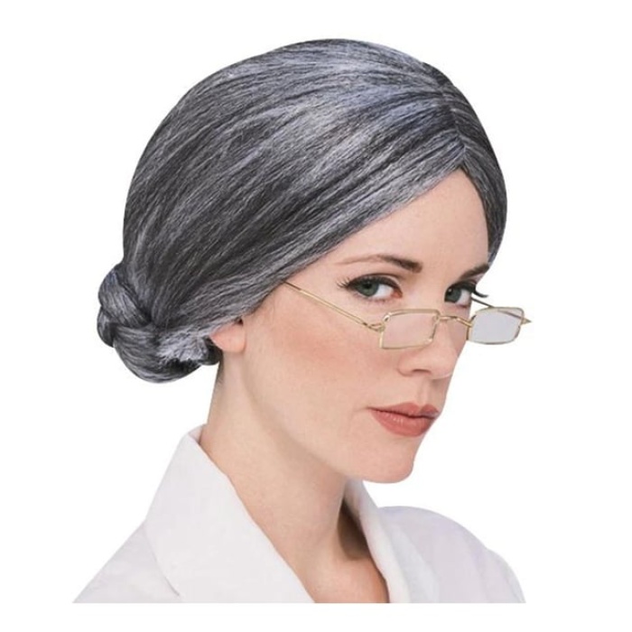Gri Renk Yaşlı Peruğu Takma Saç Büyükanne Peruğu Yetişkin Çocuk Uyumlu (5381)