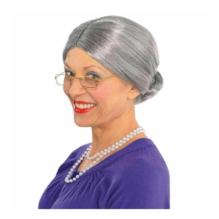 Gri Renk Yaşlı Peruğu Takma Saç Büyükanne Peruğu Yetişkin Çocuk Uyumlu (5381)