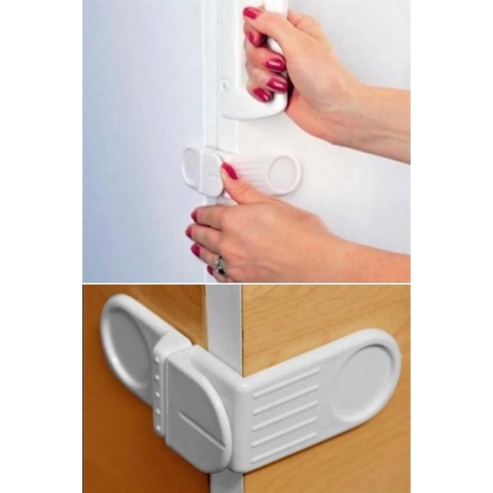 Bebek Çocuk Güvenlik Çekmece ve Dolap İçin Kendiliğinde Yapışkanlı Vidasız Köşe Kapak Kilidi (5381)