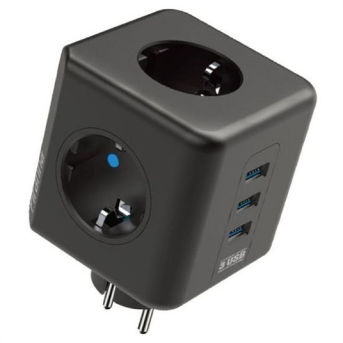 Isıya Dayanıklı Termal Akım Korumalı ve Çocuk Korumalı 3 Priz Girişli 3 USB Girişli Küp Priz (5381)