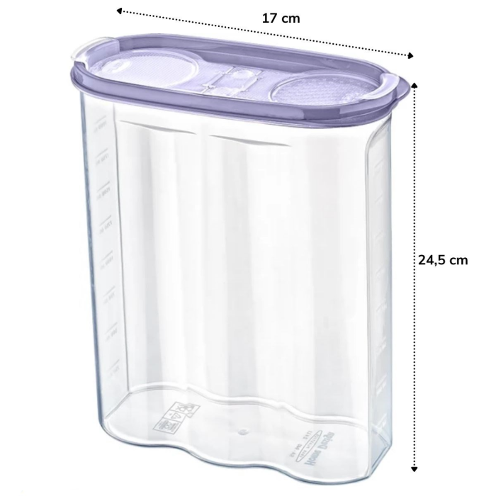 2 Kapaklı Ölçekli Erzak Kuru Gıda Saklama Kutusu Kabı 2,4 Litre-SA940 (5381)