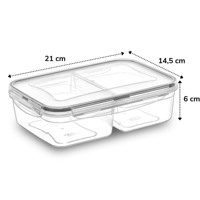 2 Bölmeli Sızdırmaz Contalı Kilitli Kapaklı 1 Litre Erzak Saklama Kabı -LC505 (5381)