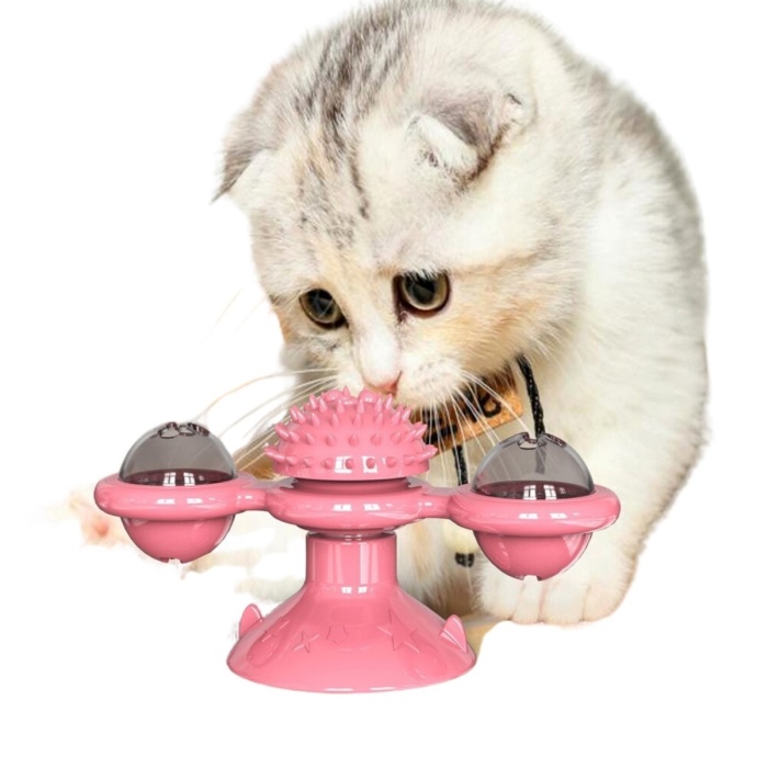 Pet Malzemeleri Vantuzlu Fırıldak Toplu Dönen Şeffaf Depo Tasarım İnteraktif Kedi Oyuncağı (5381)