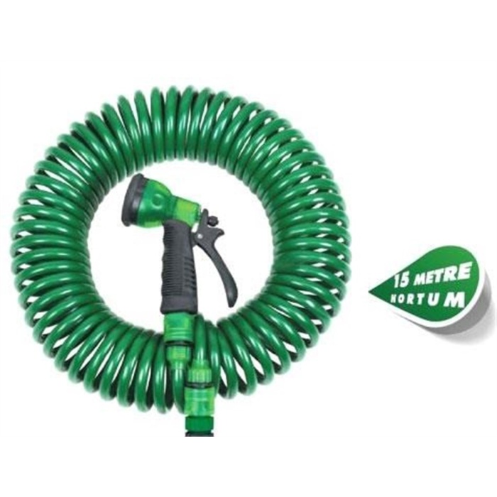 30 Metre Spiral Hortum + 4 Fonksiyonlu Özel Sulama Tabancası (5381)