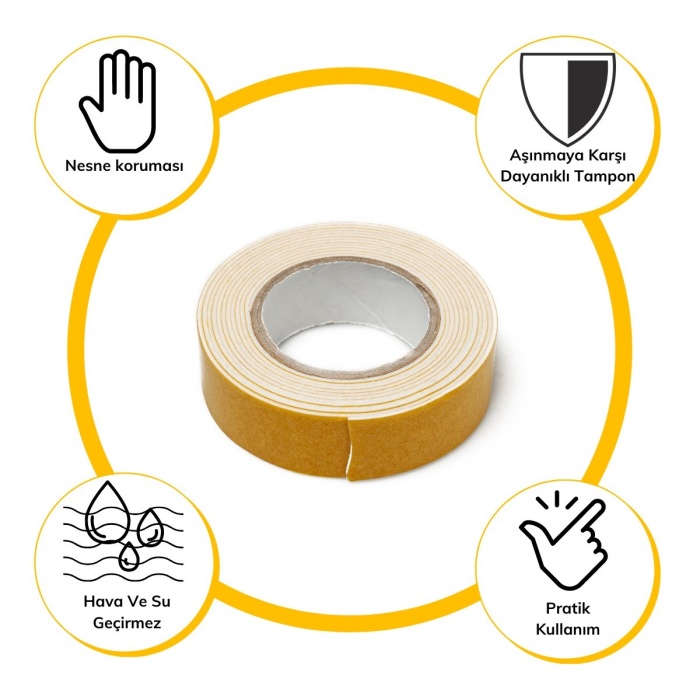 Çok Amaçlı Tüm Yüzeylerde Kullanıma Uygun Beyaz Çift Taraflı Köpük Sünger Montaj Bant (5381)