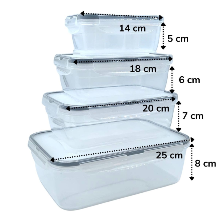 4'lü İç İçe Sızdırmaz Contalı Kilitli Kapaklı Plastik Erzak Saklama Kapları LC315 (5381)