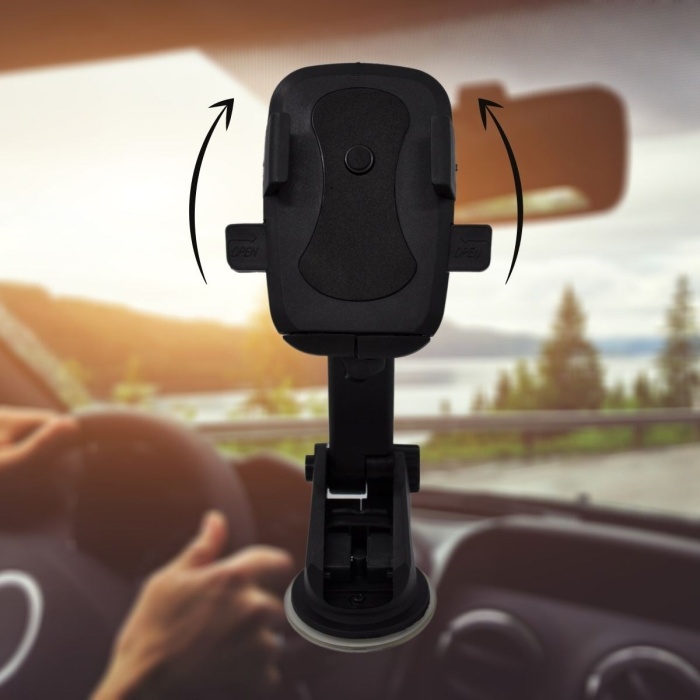 360 Derece Dönen Torpido Üstü Uzunluk Ayarlamalı Vantuzlu Teleskopik Araç Telefon Tutucu (5381)