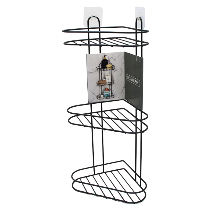 3 KATLI  SİYAH METAL KÖŞE RAFI (5381)