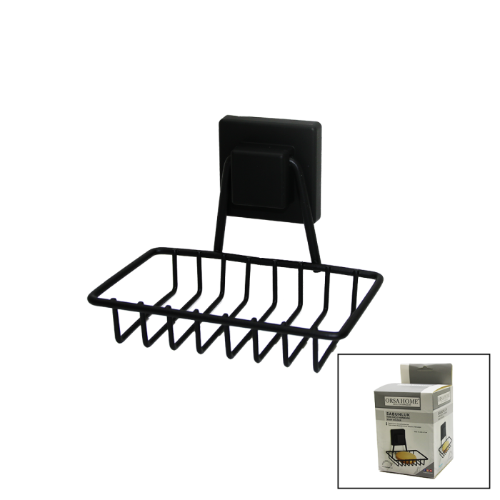 SİYAH - METAL KATI SABUNLUK KARE GÜÇLÜ YAPIŞKANLI 11X12.5X11CM (5381)