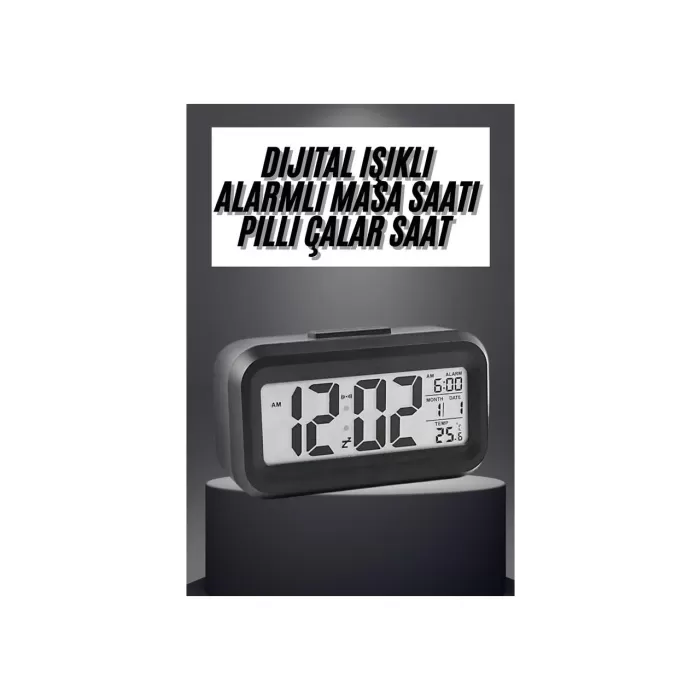 Masaüstü Saat Takvim Termometre Beyaz Siyah (5381)