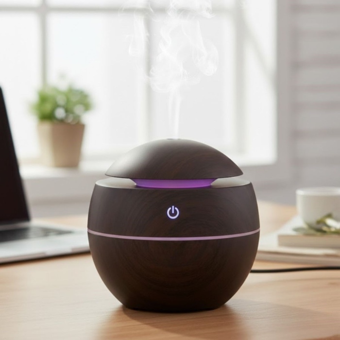 Küre Model Akasya Renk Hava Nemlendirici – Ultrasonik Soğuk Buhar Makinesi, LED Işıklı Masaüstü Oda Nemlendirici (5381)