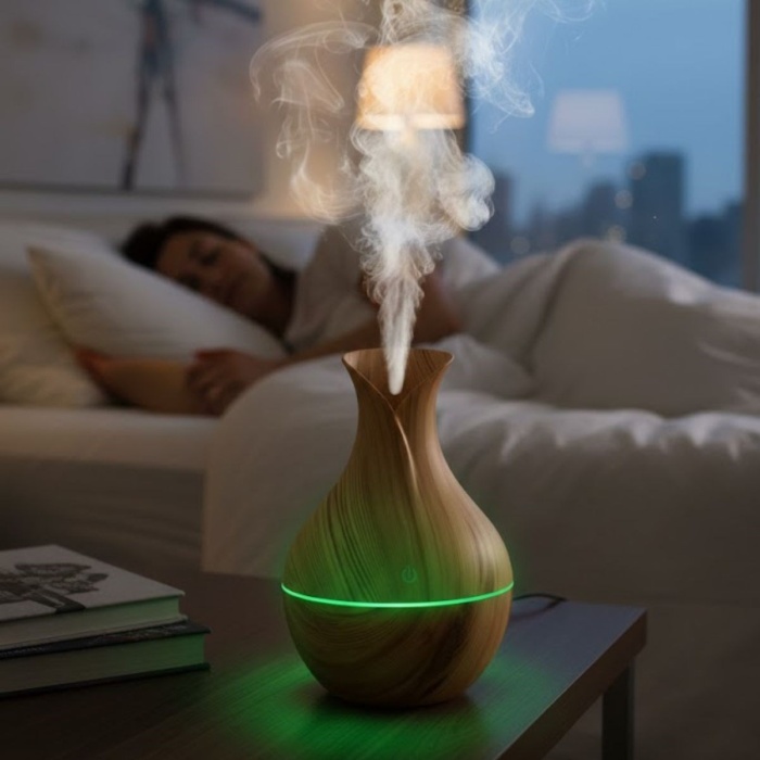 Damla Model Akasya Renk Hava Nemlendirici – Ultrasonik Soğuk Buhar Makinesi, LED Işıklı Masaüstü Oda Nemlendirici (5381)