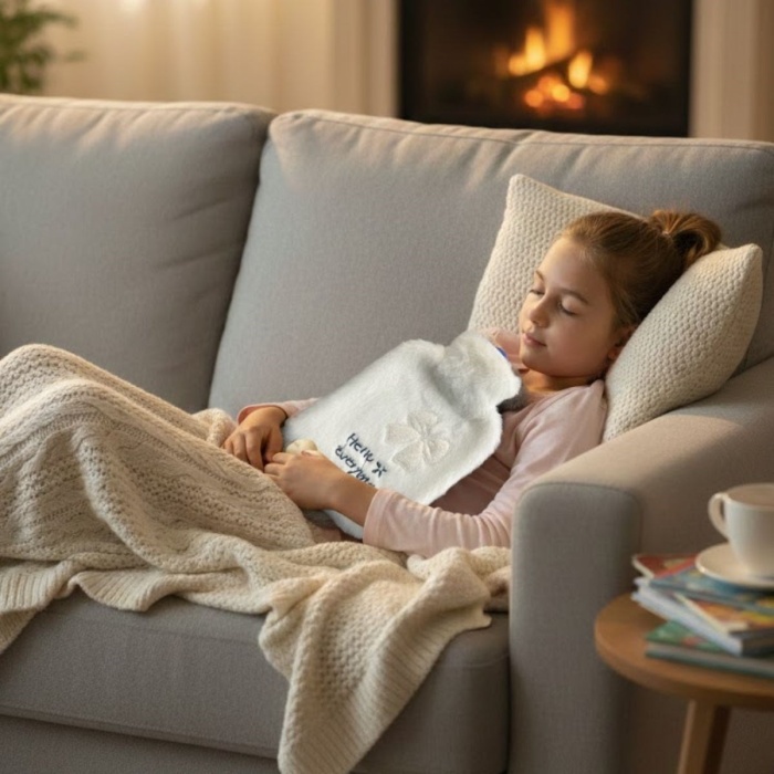 Hello Everyone Yazılı Kurdeleli Beyaz Peluş Sıcak Su Torbası 1 Lt – Yumuşak Kılıf, Uzun Süre Sıcak Tutan Termal Su Torbası (5381)