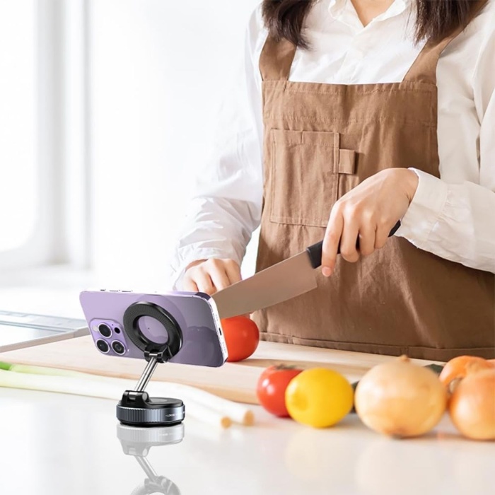 360° Döner Başlıklı Vakumlu Emişli Manyetik Telefon Tutucu – Güçlü Mıknatıslı, İz Bırakmaz (5381)