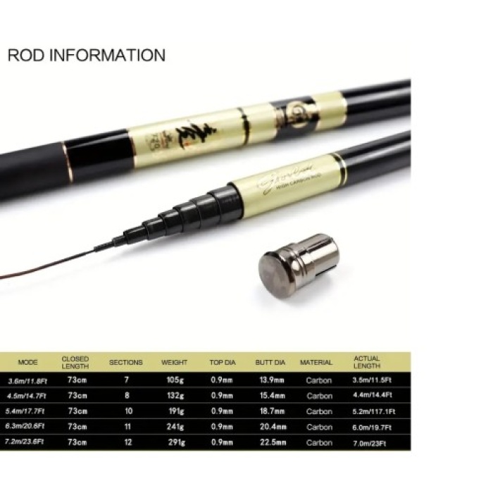 Ultra Hafif Karbonfiber Teleskobik Olta Kamışı